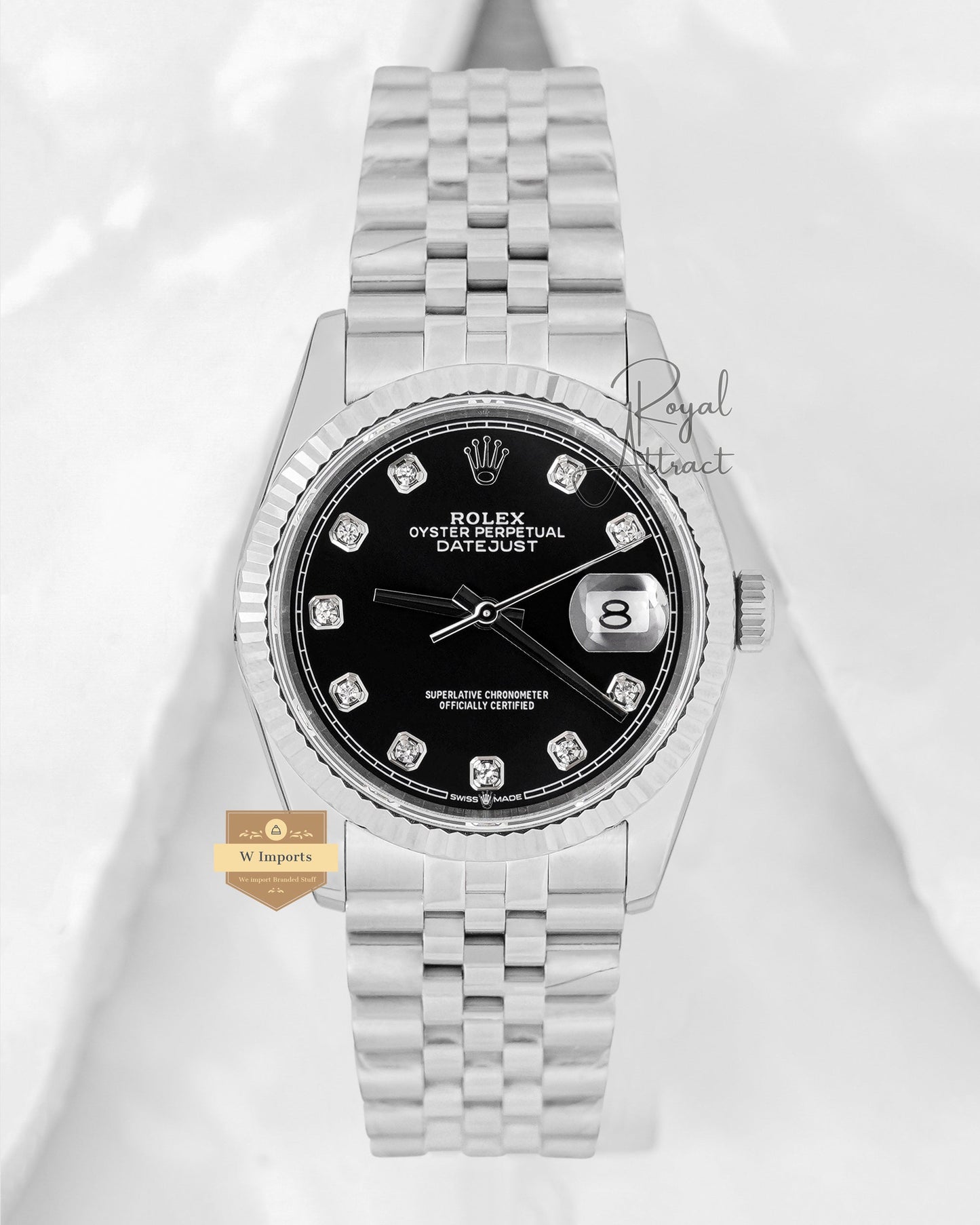 Latest Collection 36 Silver With Black Dial With Stone Figure Automatic Watch Bp Made