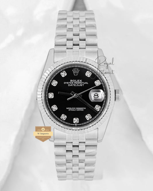 Latest Collection 36 Silver With Black Dial With Stone Figure Automatic Watch Bp Made