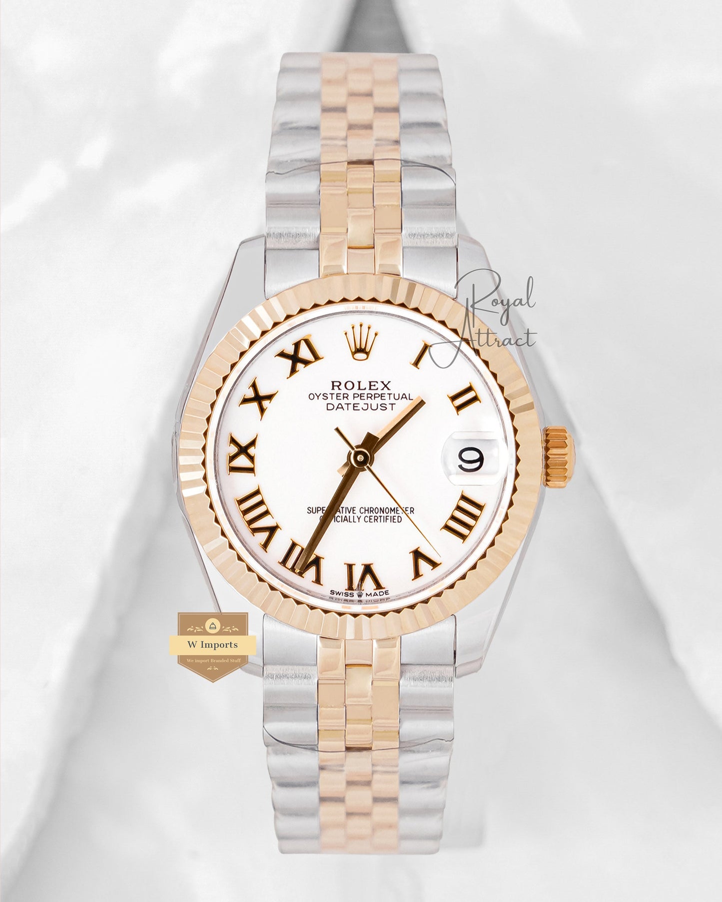 Latest Ladies Collection 31 Two Tone Yellow Gold With White Dial Fluted Bezel Automatic Watch Bp Made