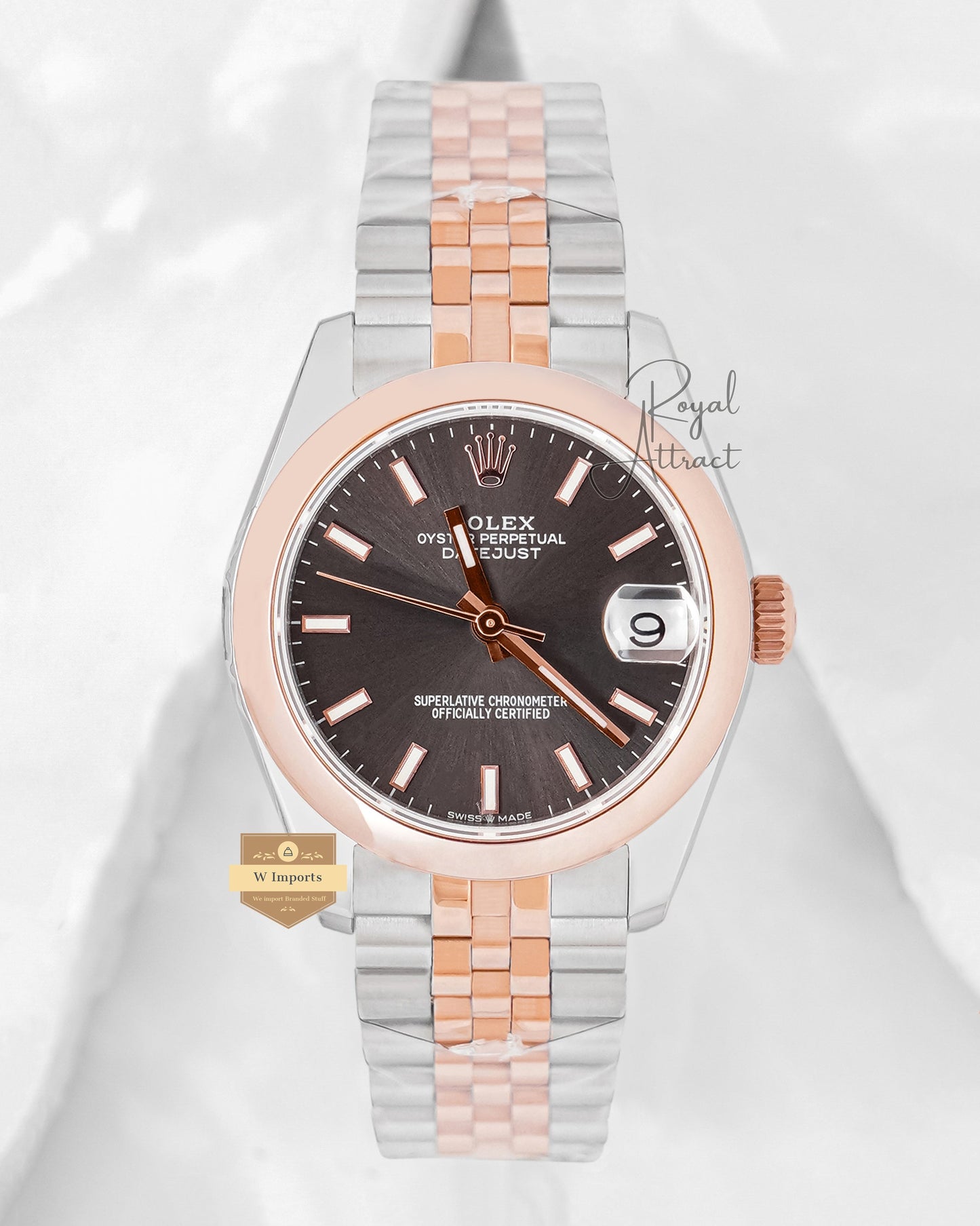 Latest Ladies Collection 31 Two Tone Rose Gold With Charcoal Black Dial Automatic Watch Bp Made