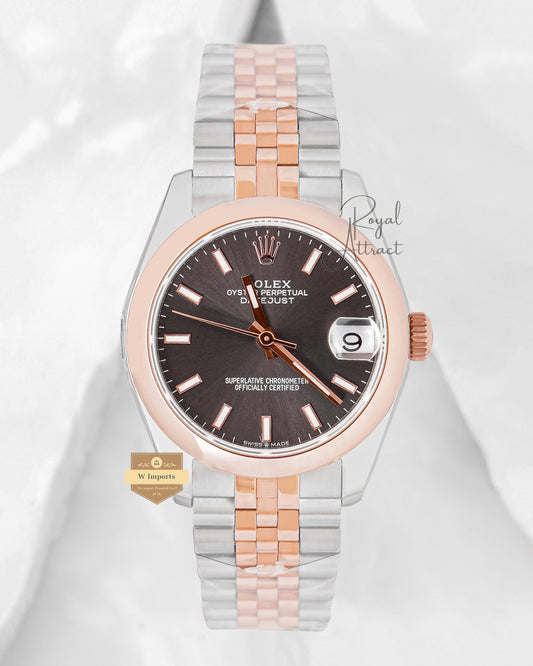 Latest Ladies Collection 31 Two Tone Rose Gold With Charcoal Black Dial Automatic Watch Bp Made