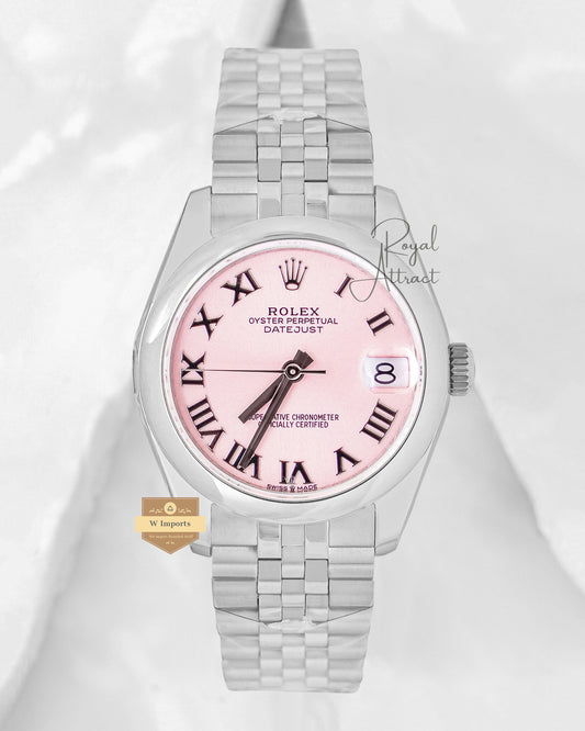 Latest Ladies Collection 31 Silver With Pink Dial & Roman Numerals Automatic Watch Bp Made