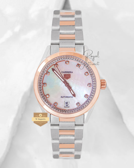 Latest Collection Two Tone Rose Gold With Mother Of Pearl Dial Ladies Watch