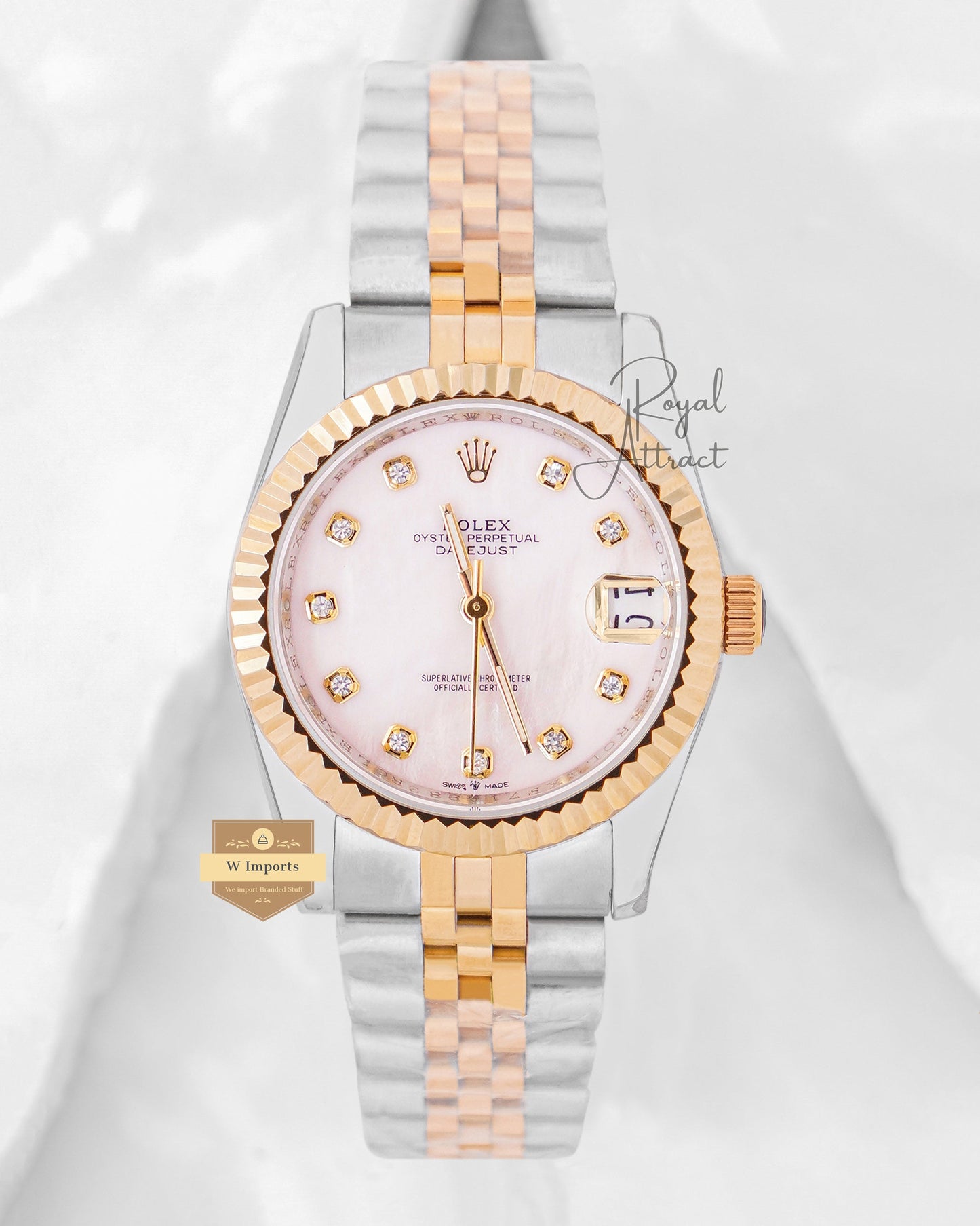 Latest Ladies Collection 31 Two Tone Yellow Gold With Mother Of Pearl Dial Fluted Bezel Automatic Watch Bp Made