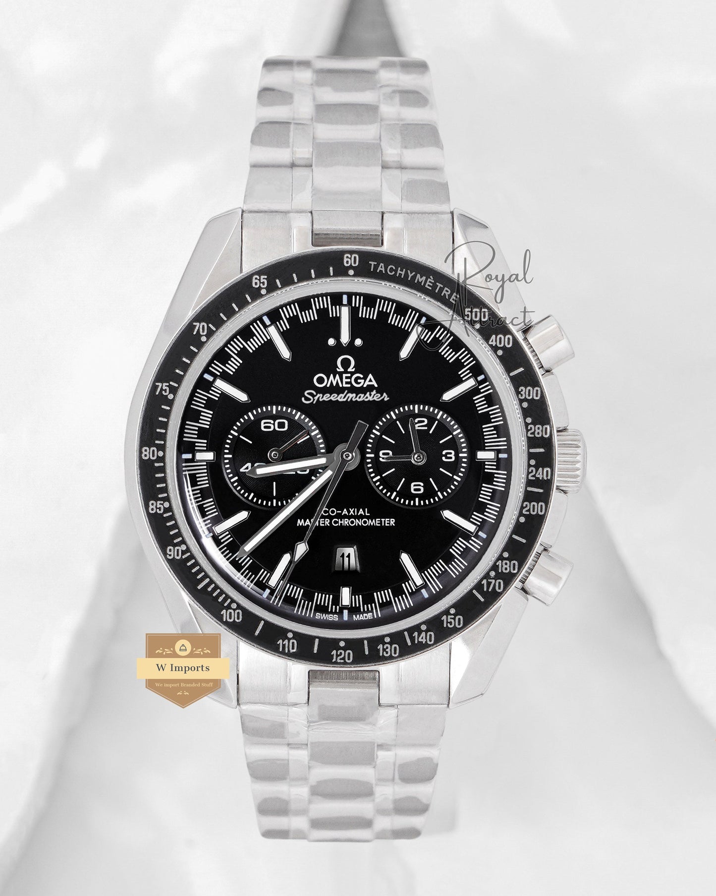 Premium Collection Chronograph Silver With Black Dial Chain Watch For Men