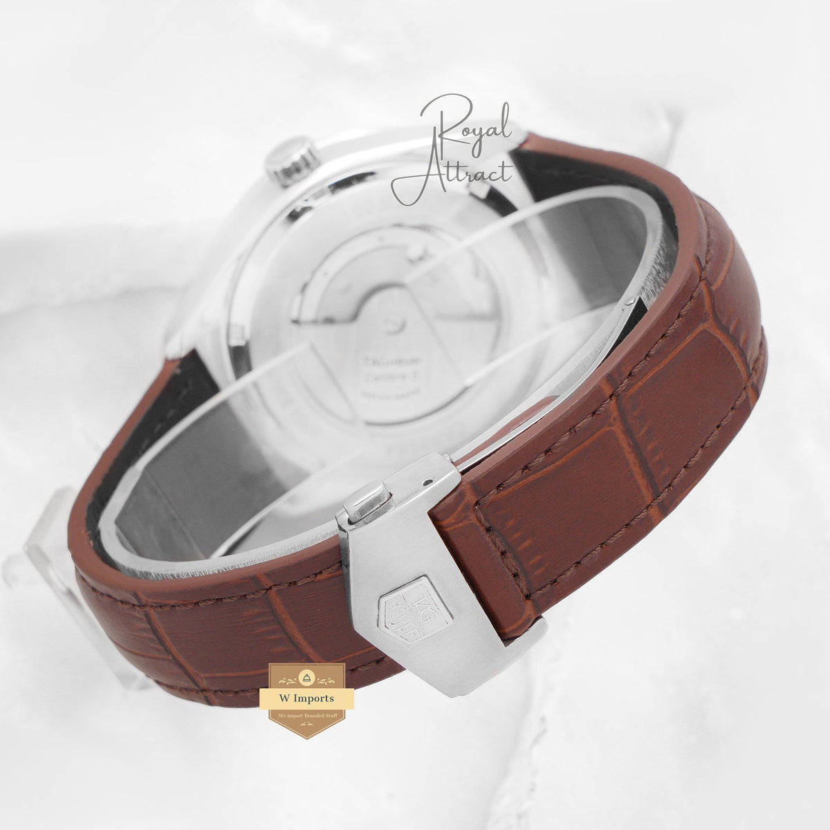 Latest Collection Silver Case With Maroon Dial Leather Strap Automatic Watch For Men