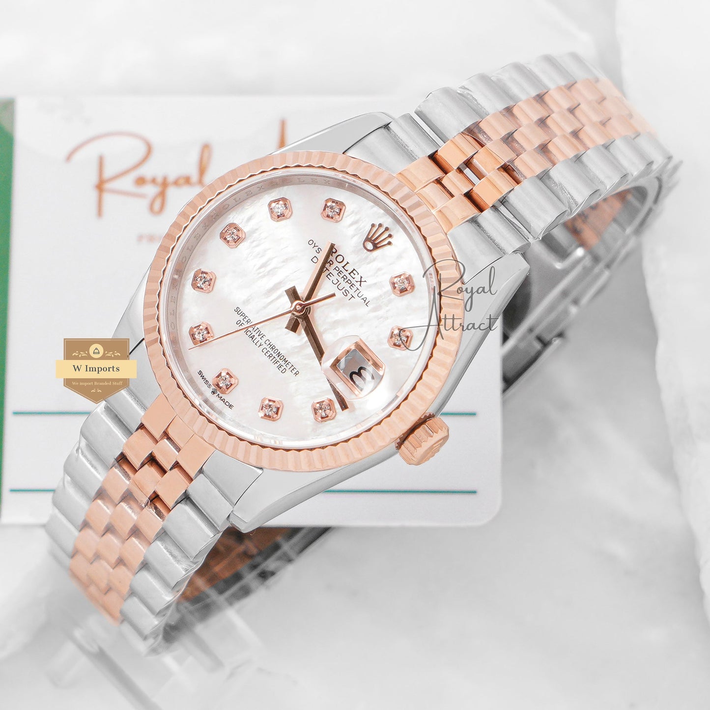Latest Collection 36 Two Tone Rose Gold With Mother Of Pearl Dial Automatic Watch Bp Made