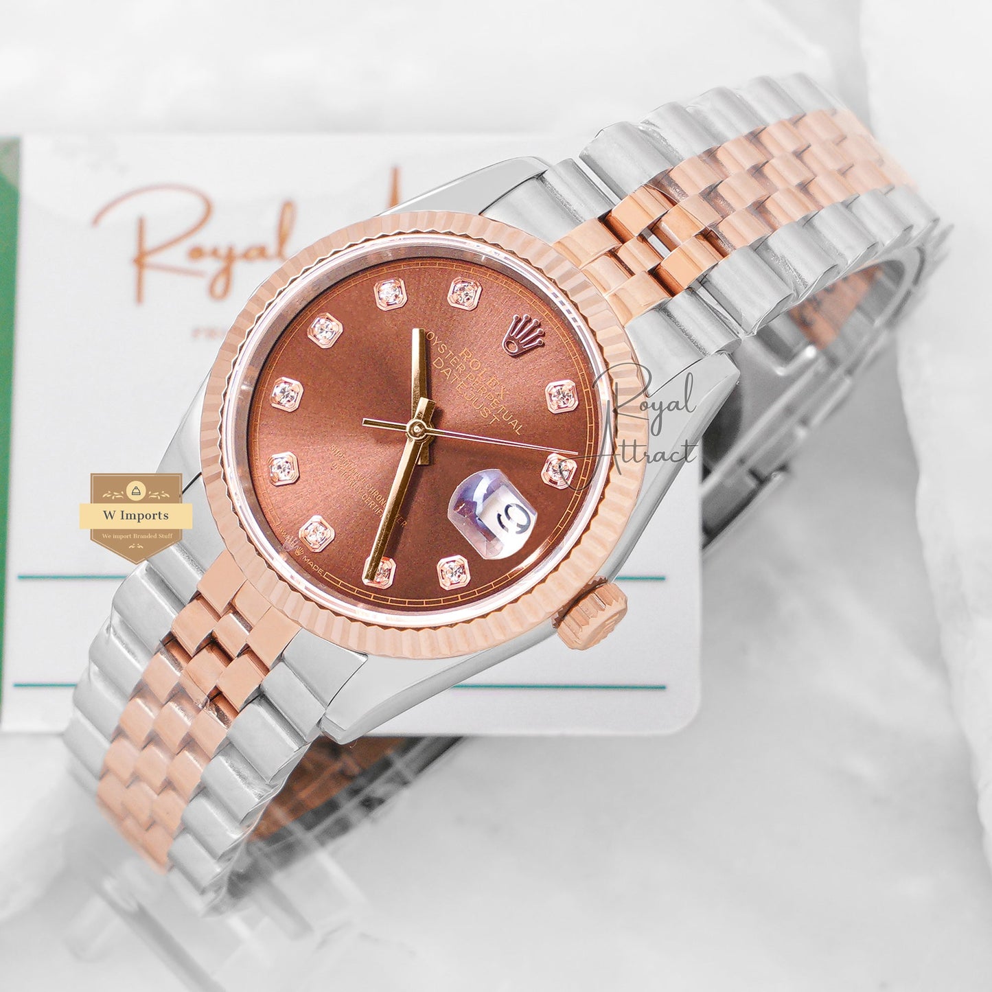 Latest Collection 36 Two Tone Rose Gold With Brown Dial Fluted Bezel Automatic Watch BP Made