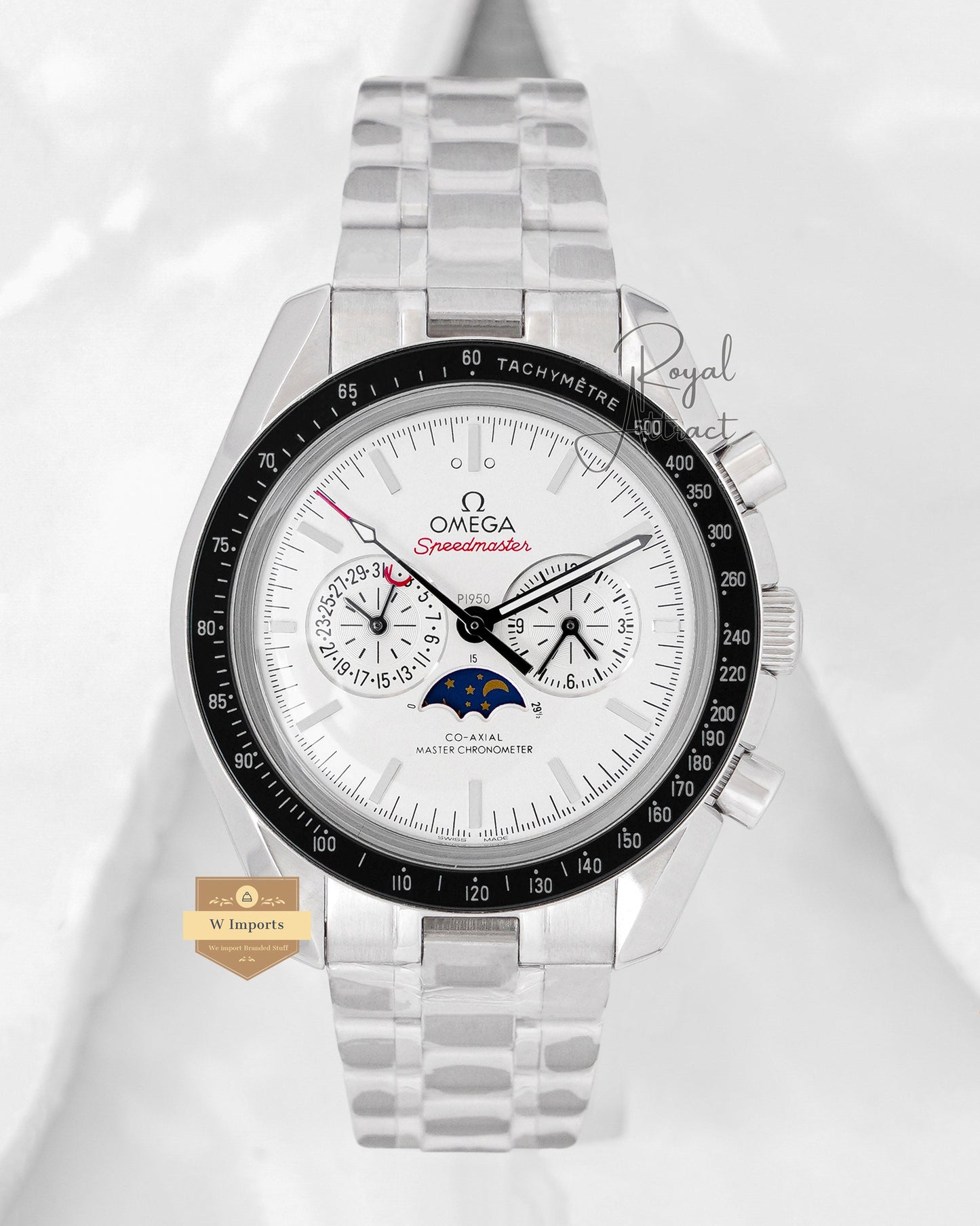 Premium Collection Moon Phase Silver With White Dial Chain Watch For Men