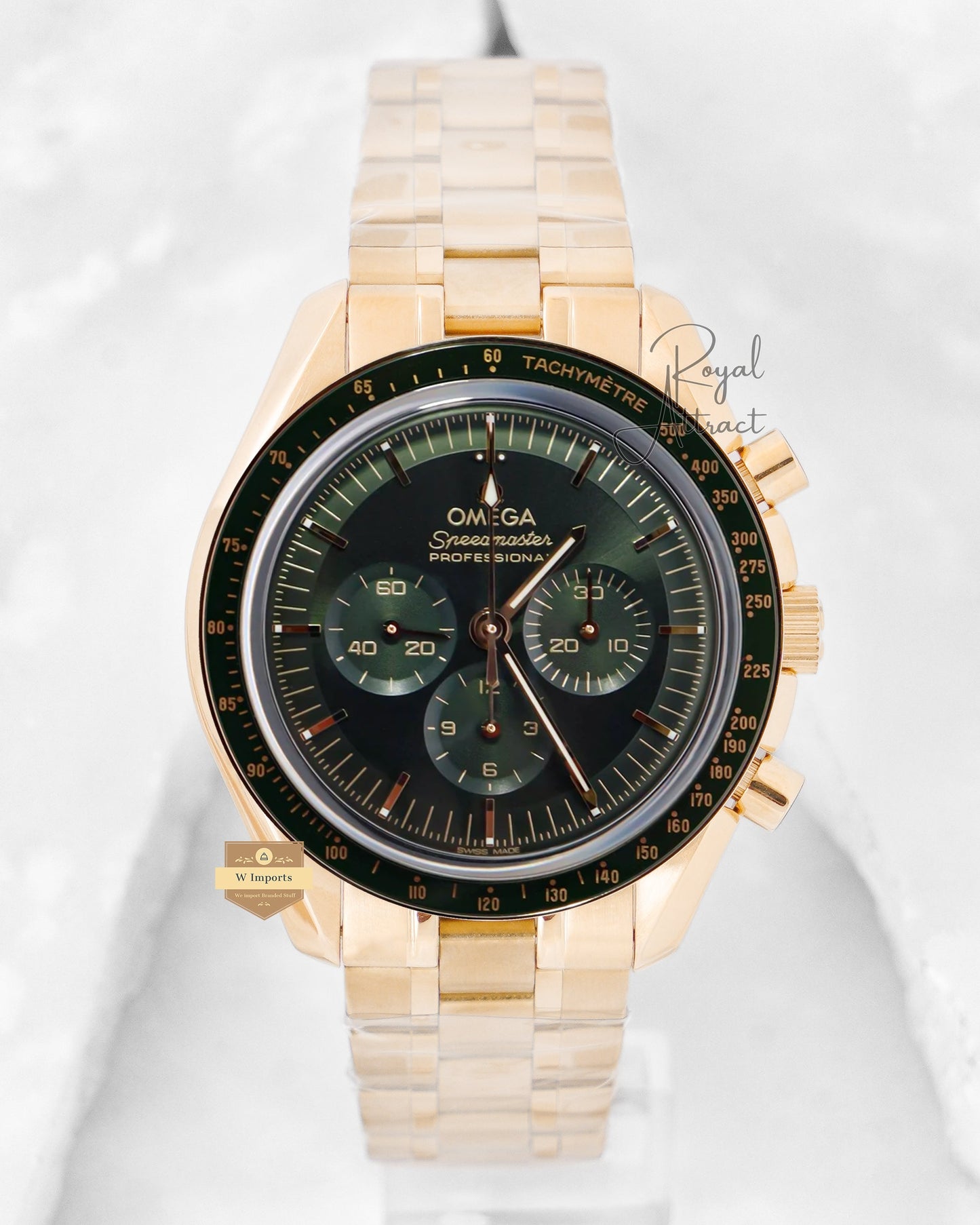 Premium Collection Chronograph Yellow Gold With Green Dial Chain Watch For Men