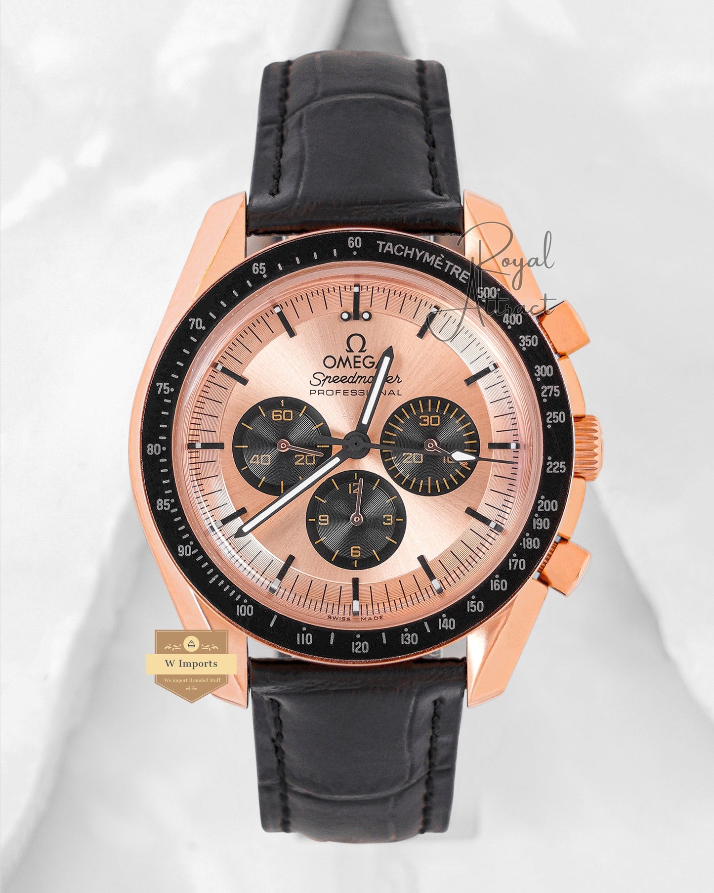 Latest Collection Rose Gold Case With Dial & Leather Strap For Men