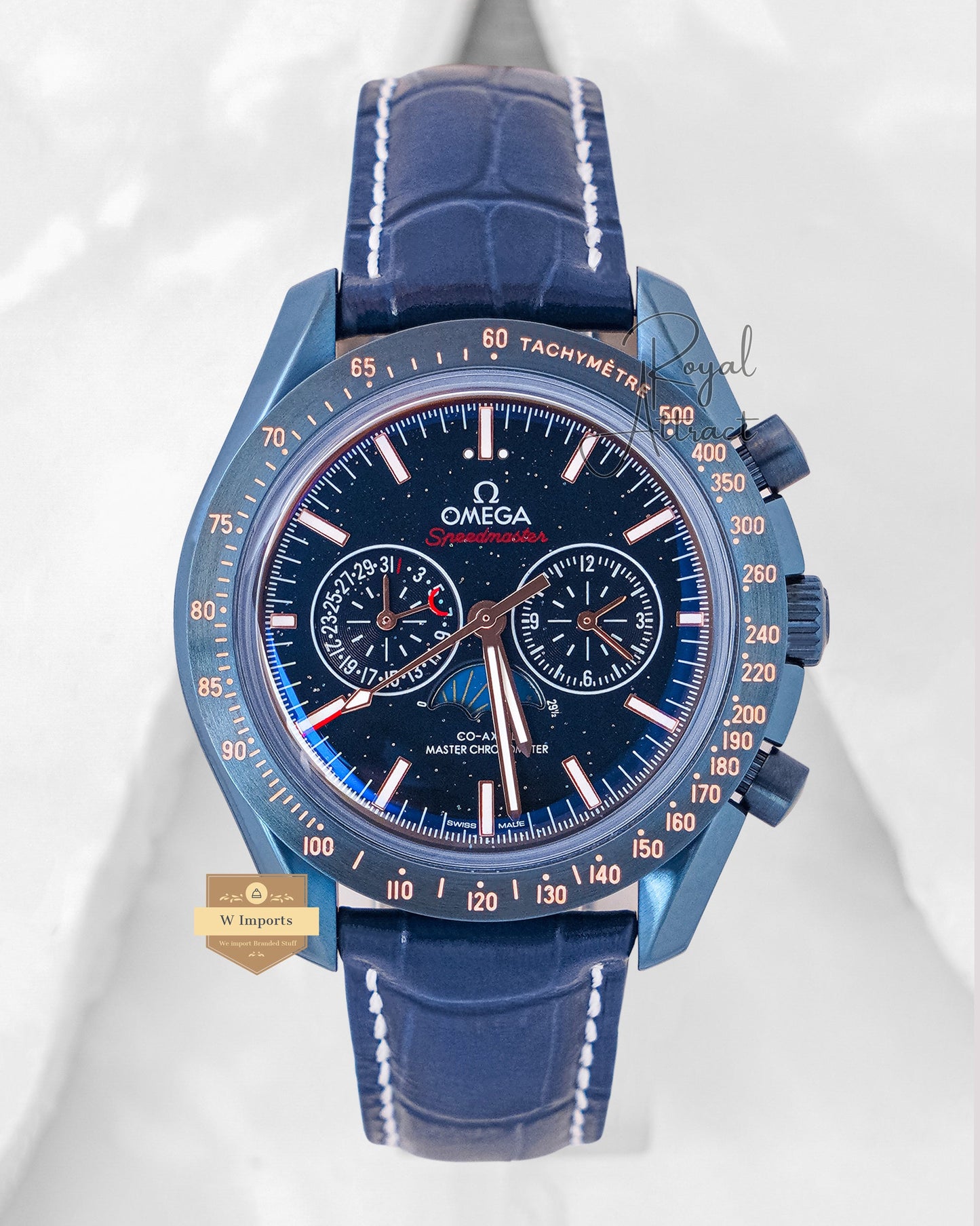 Latest Collection Moon Phase All Blue Case With Dial & Leather Strap