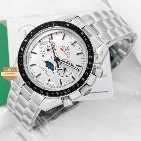 Premium Collection Moon Phase Silver With White Dial Chain Watch For Men