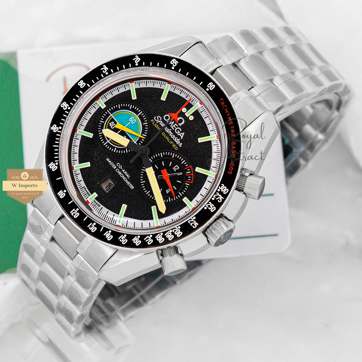 Premium Collection Chronograph Flight Silver With Black Dial Chain Watch For Men