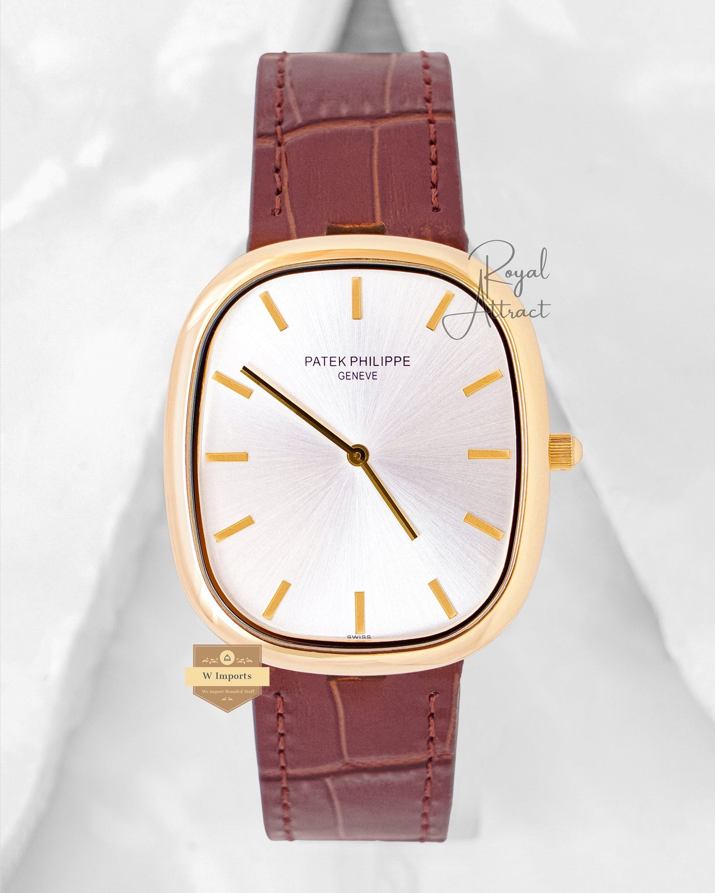 Latest Collection Yellow Gold Case With White Dial & Leather Strap