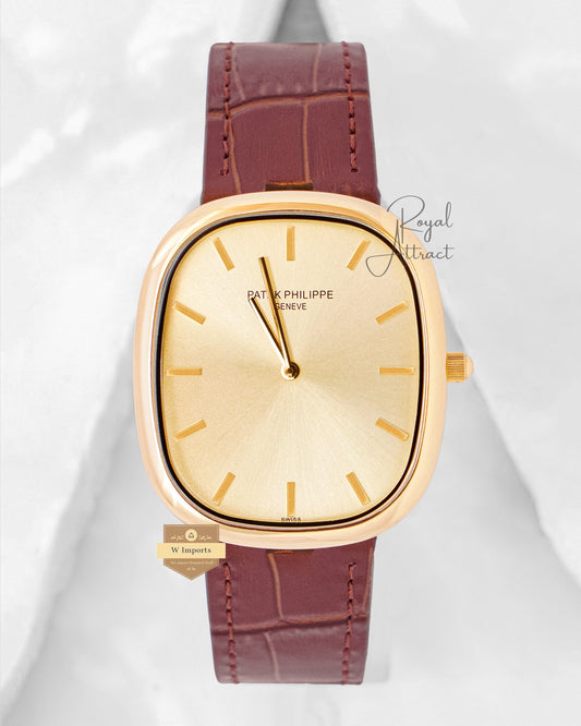 Latest Collection All Yellow Gold Case With Dial & Leather Strap