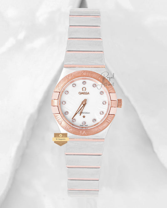 Latest Collection Two Tone Rose Gold With Mother Of Pearl Dial Automatic Ladies Watch