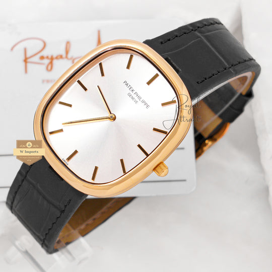 Latest Collection Yellow Gold Case With White Dial & Leather Strap