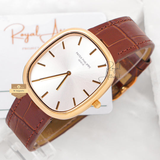 Latest Collection Yellow Gold Case With White Dial & Leather Strap