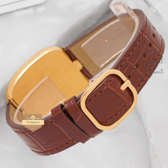Latest Collection Yellow Gold Case With White Dial & Leather Strap