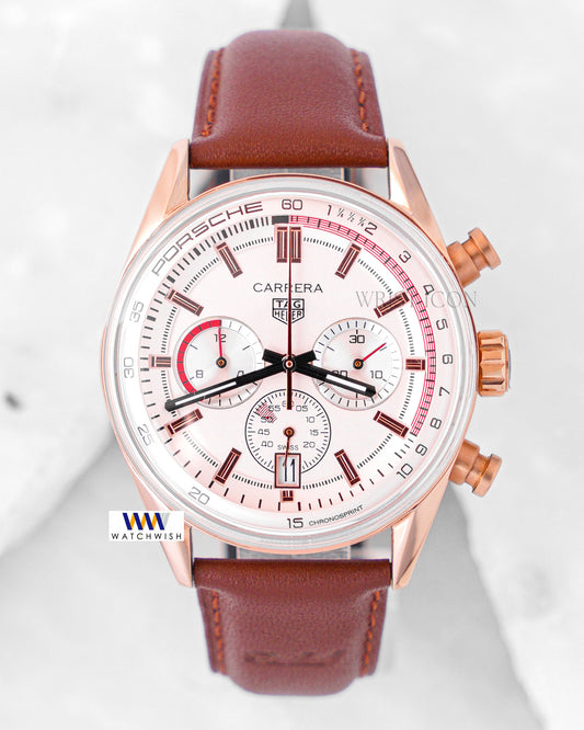 Latest Collection Chronograph Rose Gold Case With Peach Dial & Brown Leather Strap
