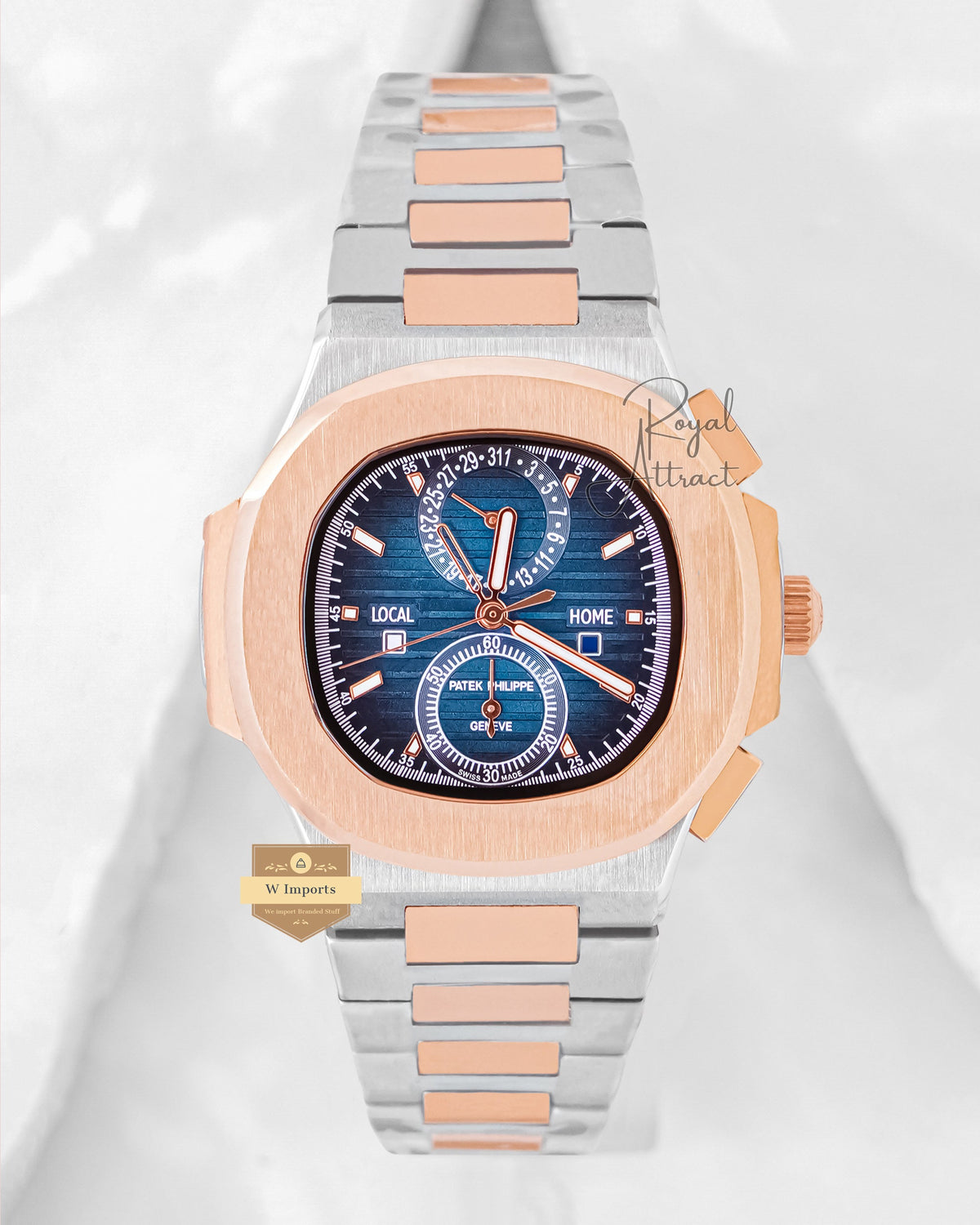 Latest Collection Chronograph Two Tone Rose Gold With Blue Dial Automatic Watch