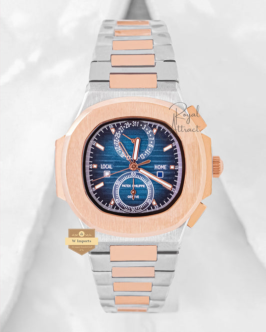 Latest Collection Chronograph Two Tone Rose Gold With Blue Dial Automatic Watch