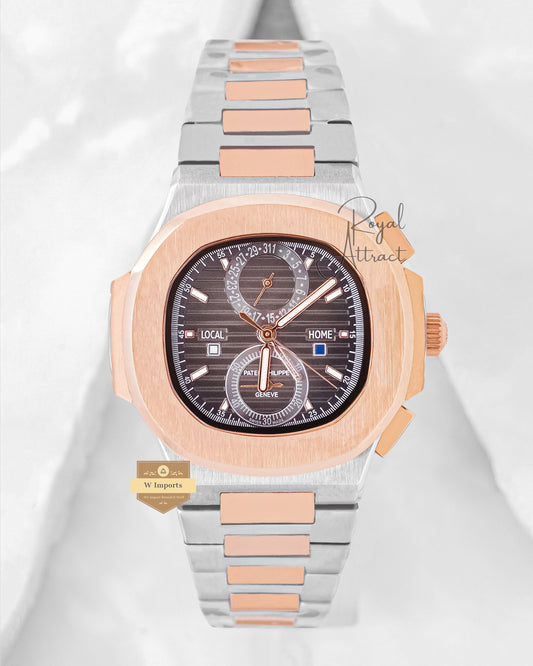 Latest Collection Chronograph Two Tone Rose Gold With Gray Dial Automatic Watch
