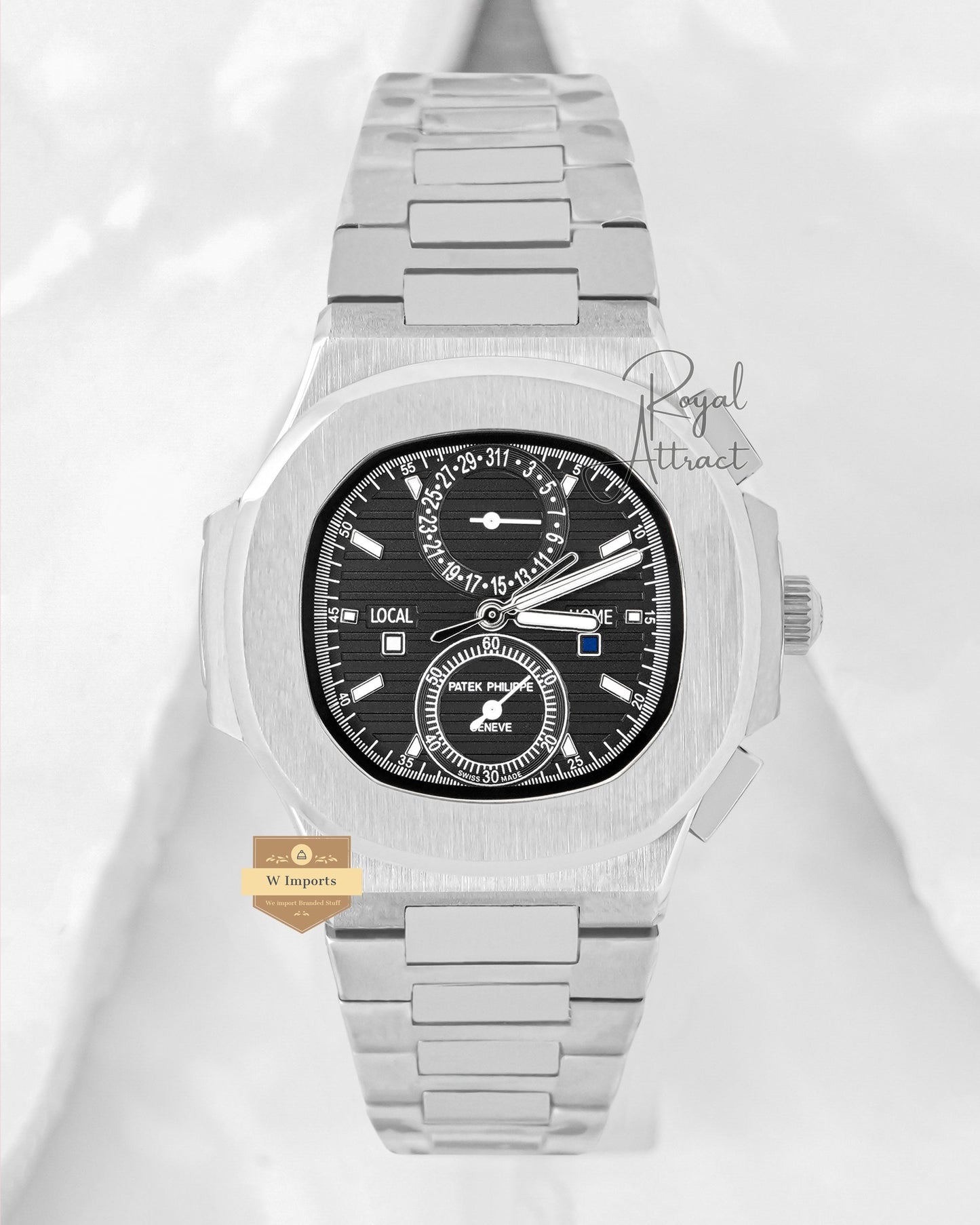 Latest Collection Chronograph Silver With Black Dial Automatic Watch