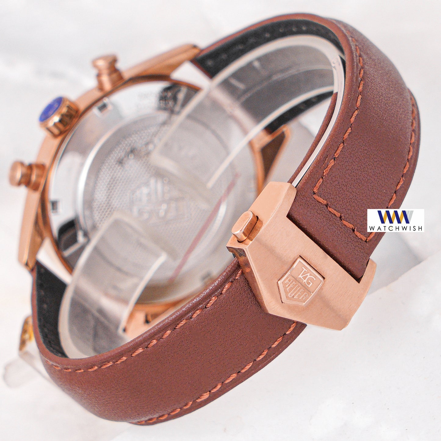 Latest Collection Chronograph Rose Gold Case With Peach Dial & Brown Leather Strap