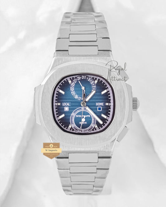 Latest Collection Chronograph Silver With Blue Dial Automatic Watch