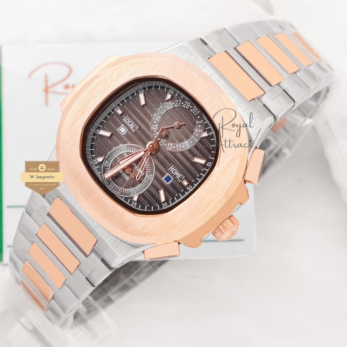 Latest Collection Chronograph Two Tone Rose Gold With Gray Dial Automatic Watch