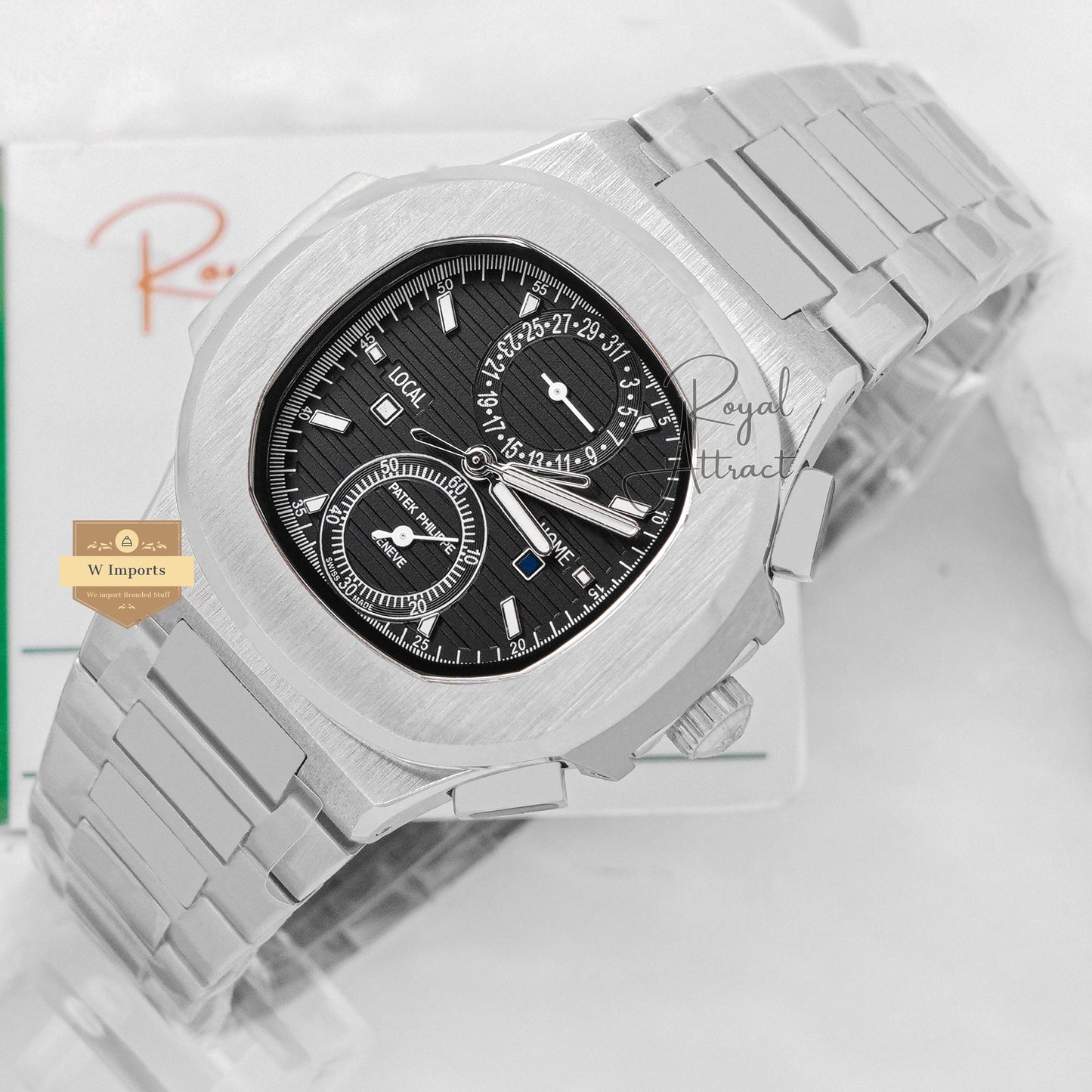 Latest Collection Chronograph Silver With Black Dial Automatic Watch
