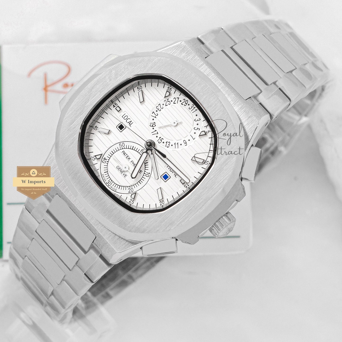 Latest Collection Chronograph Silver With White Dial Automatic Watch