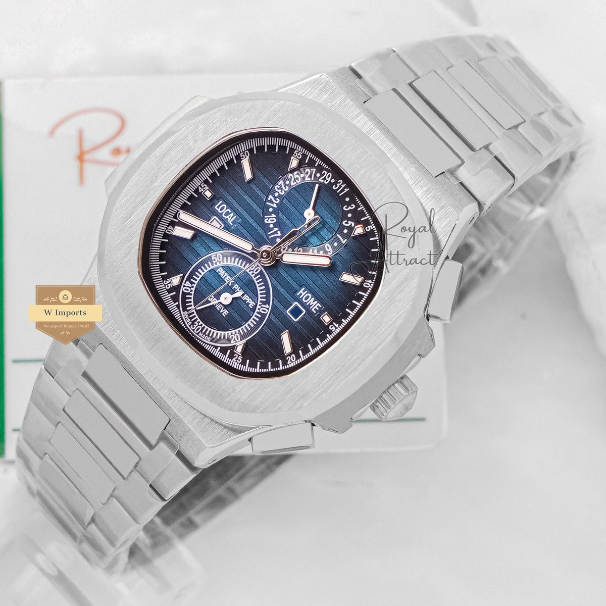 Latest Collection Chronograph Silver With Blue Dial Automatic Watch