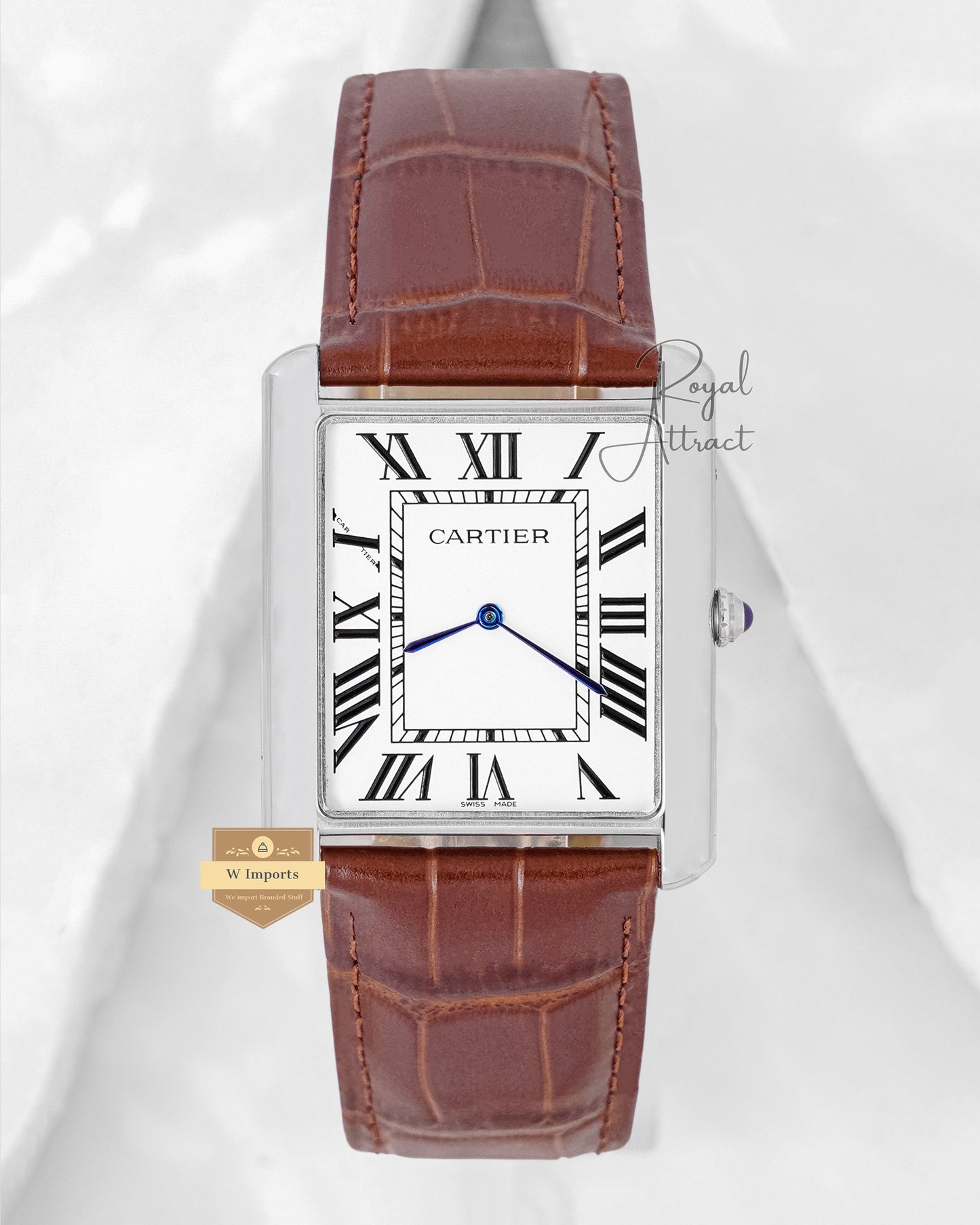 Latest Collection Silver Case With White Dial & Brown Leather Strap Watch XL