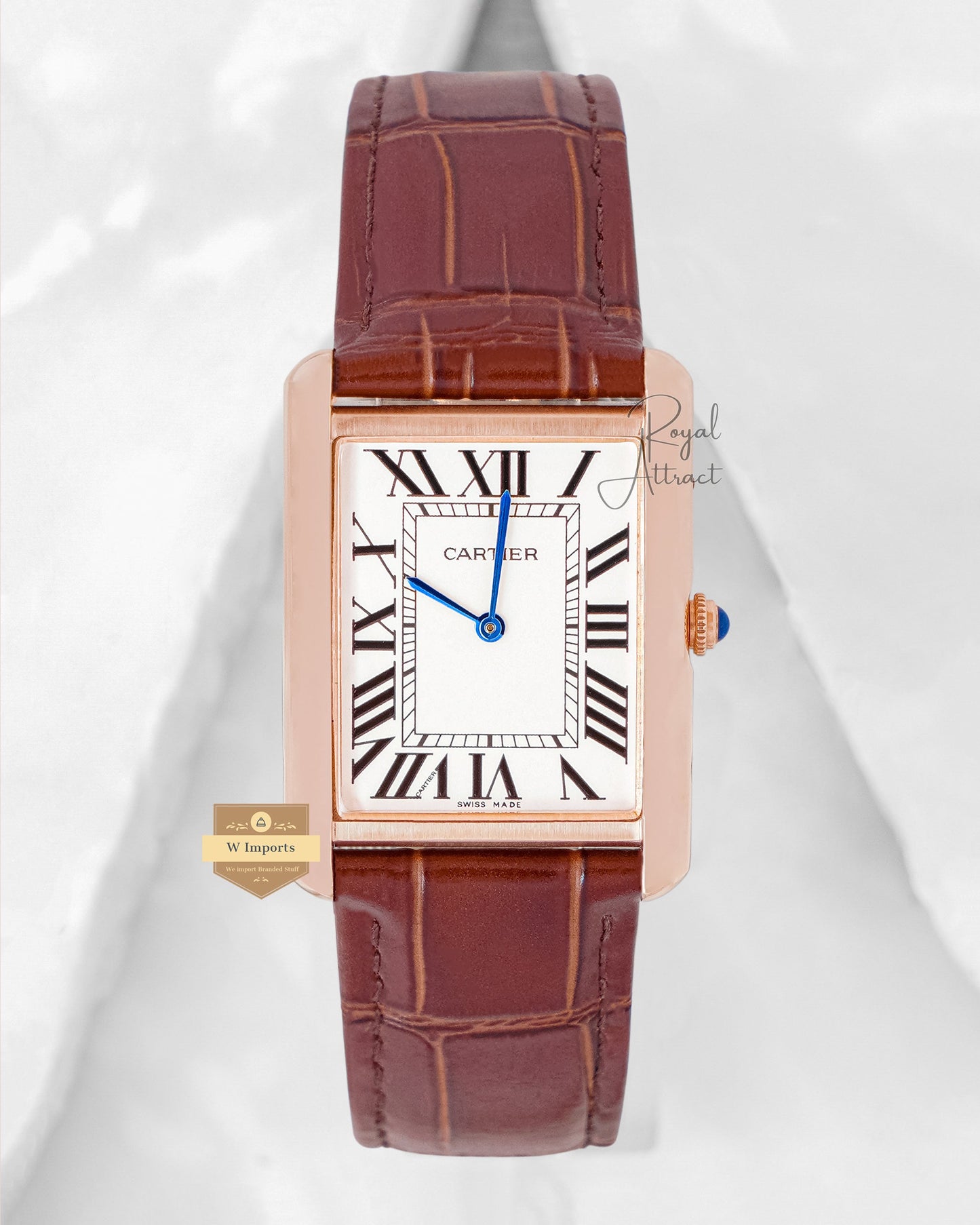 Latest Collection Rose Gold Case With White Dial & Brown Leather Strap Watch