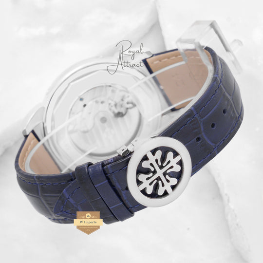 Latest Collection Chronograph Silver Case With White Dial & Blue Leather Strap
