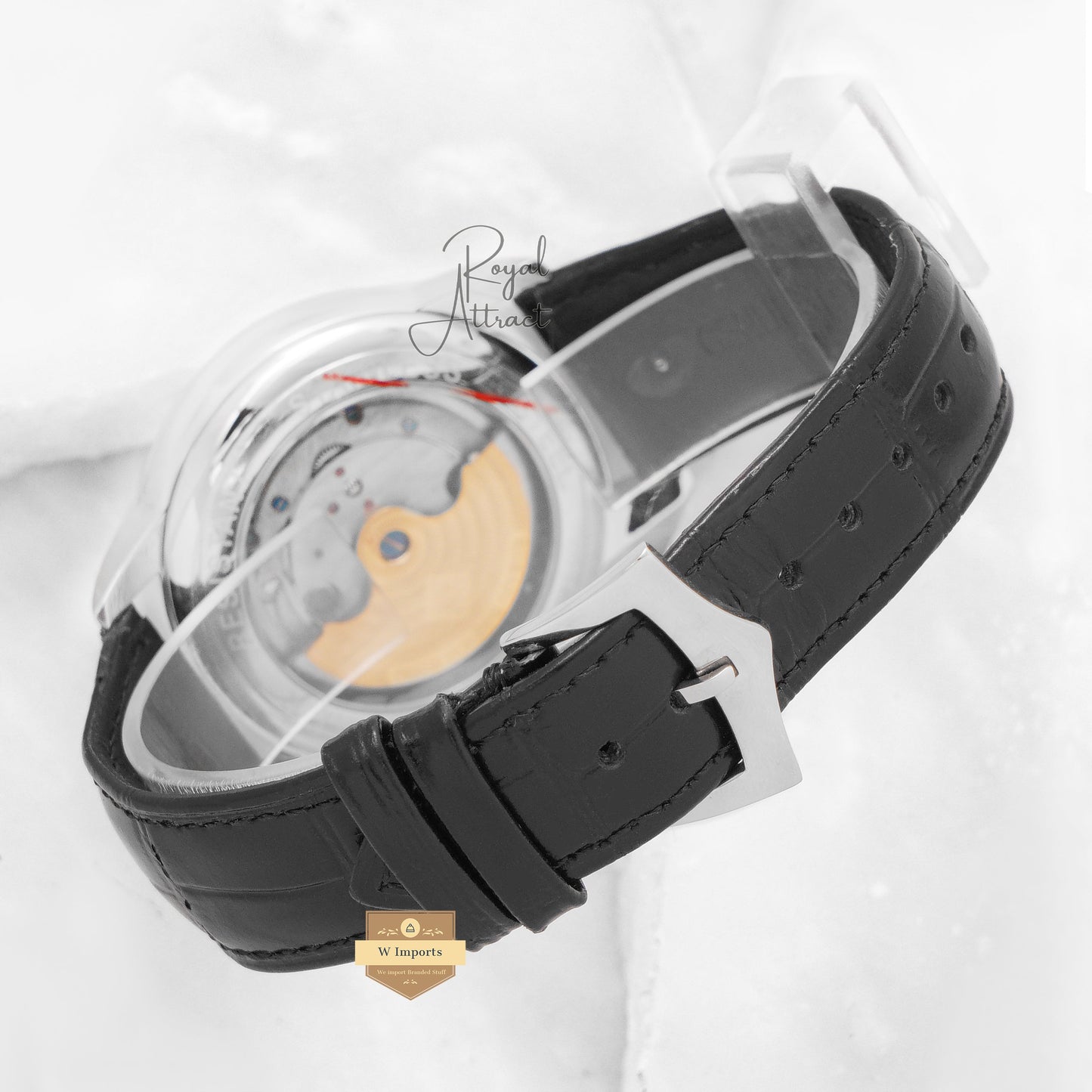 Latest Collection Tourbillon Silver Case With White Dial & Black Leather Strap