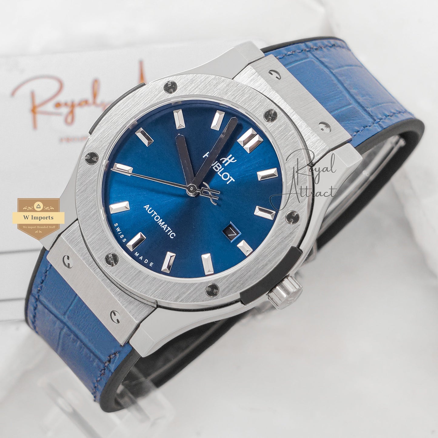 Latest Collection Silver Case With Blue Dial & Leather Strap