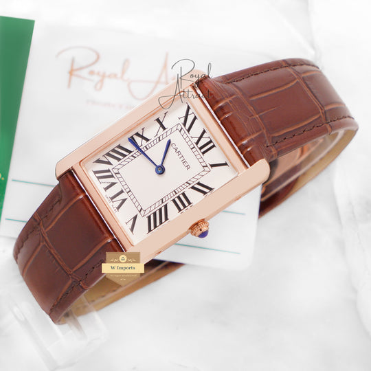 Latest Collection Rose Gold Case With White Dial & Brown Leather Strap Watch