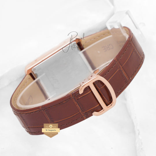 Latest Collection Rose Gold Case With White Dial & Brown Leather Strap Watch