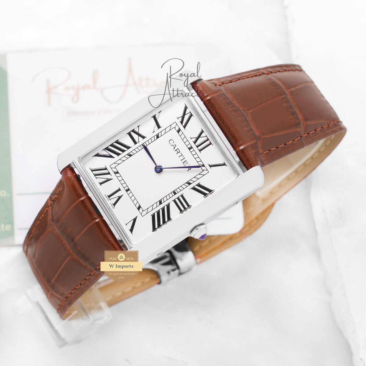 Latest Collection Silver Case With White Dial & Brown Leather Strap Watch XL