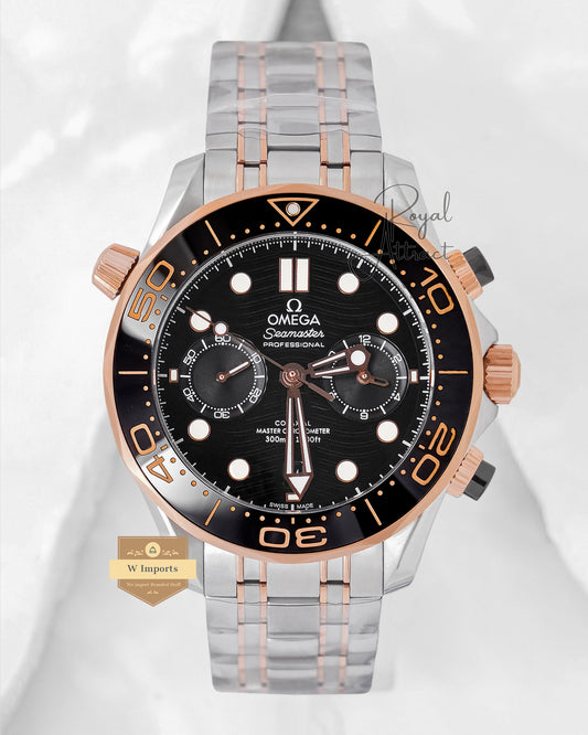 Latest Premium Automatic Two Tone Rose Gold With Black Dial Chain Watch