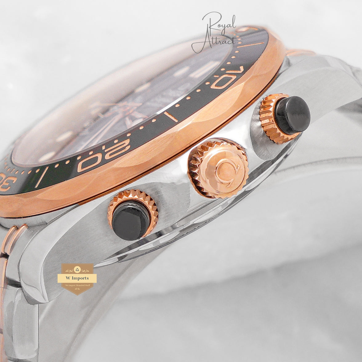 Latest Premium Automatic Two Tone Rose Gold With Black Dial Chain Watch