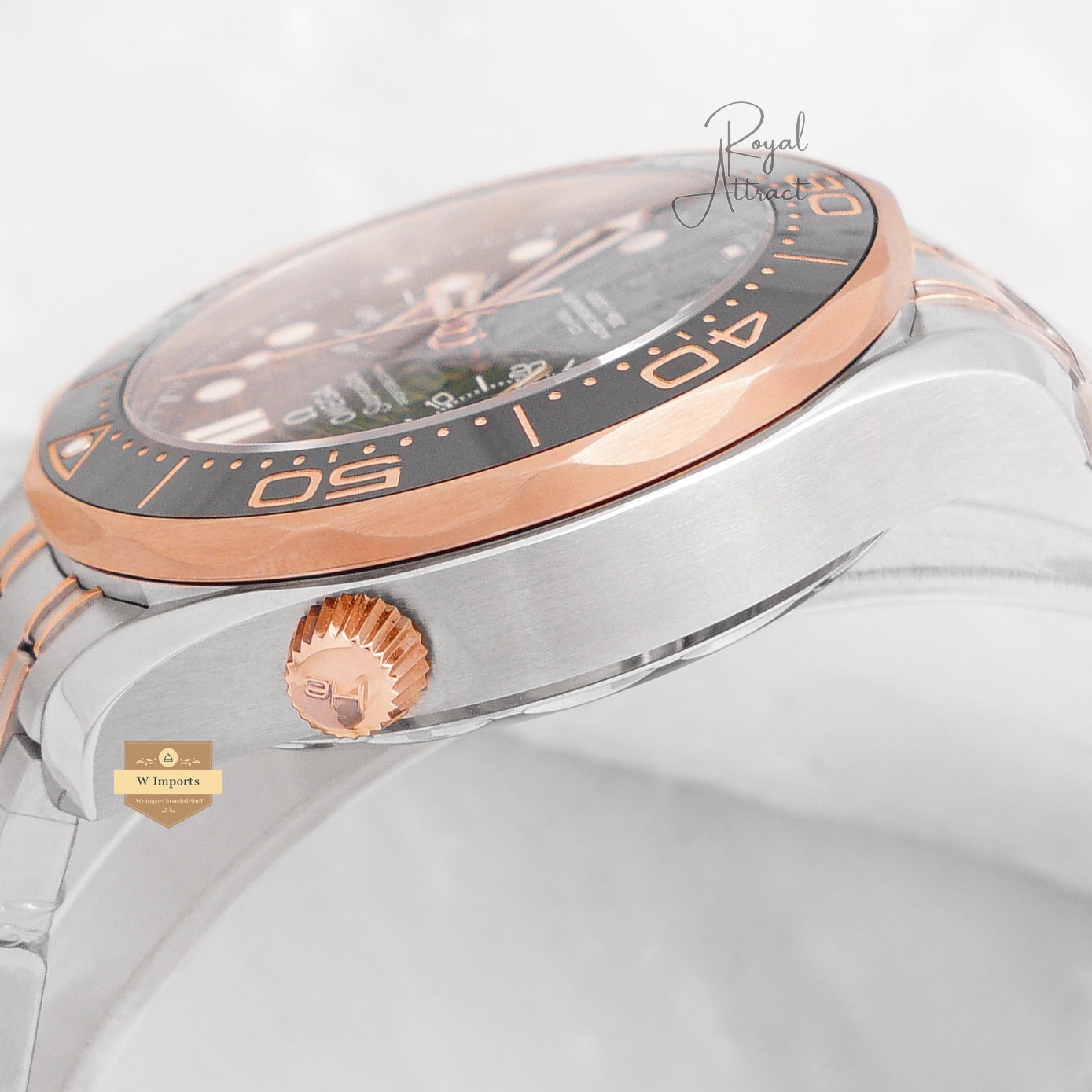 Latest Premium Automatic Two Tone Rose Gold With Black Dial Chain Watch