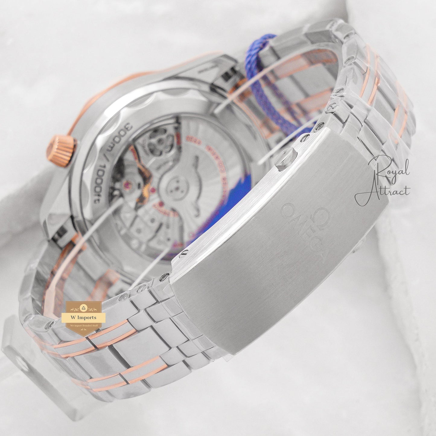 Latest Premium Automatic Two Tone Rose Gold With Black Dial Chain Watch