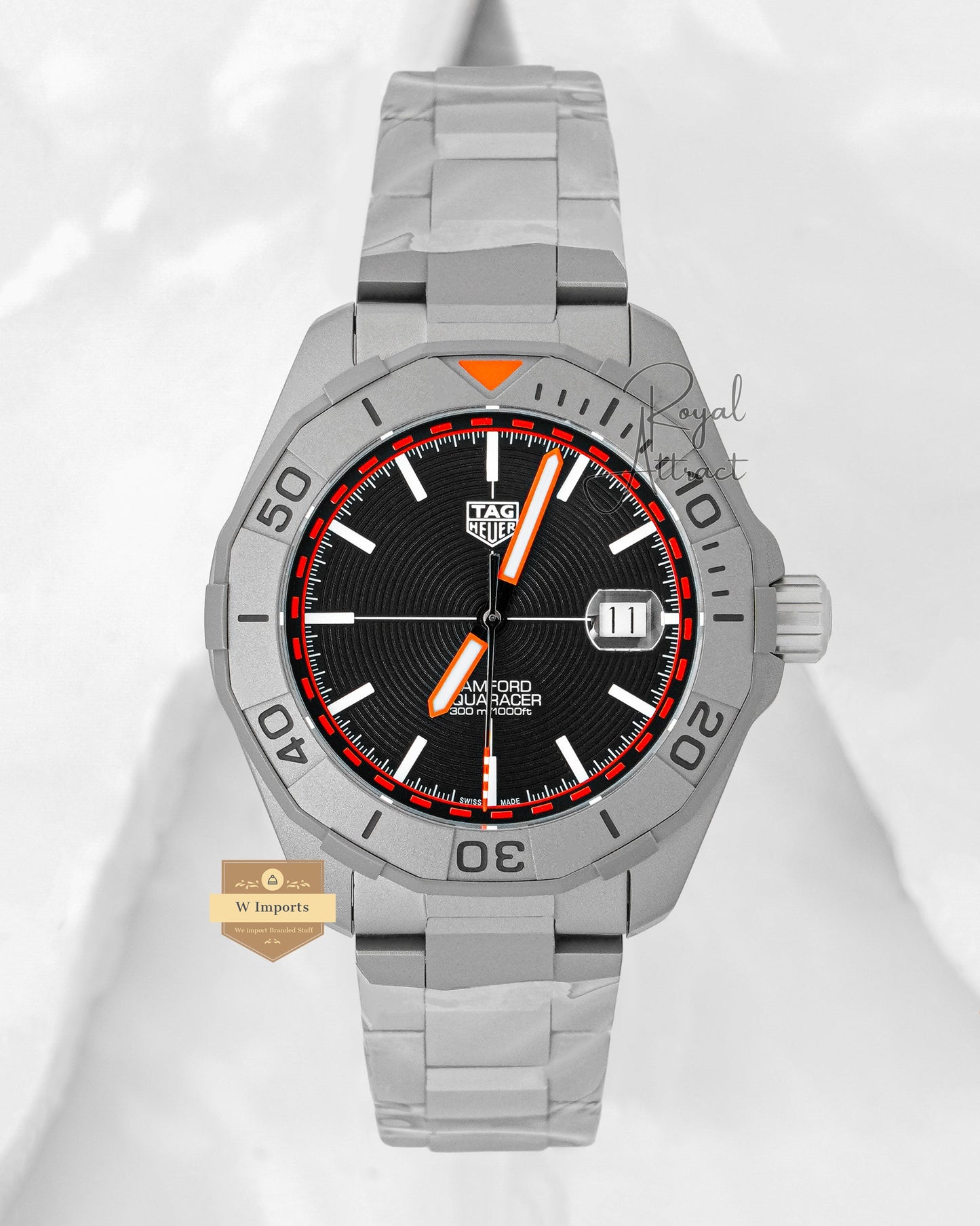 Premium Collection Silver Matt With Black Dial Chain Watch With Complete Box