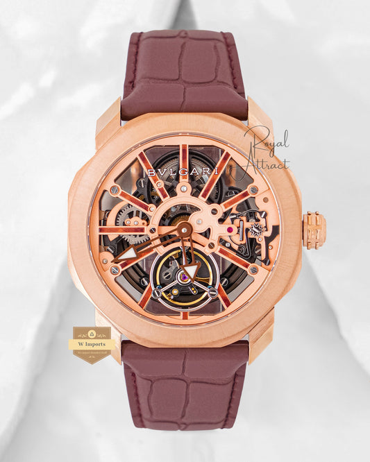 Latest Collection Tourbillon Rose Matt Case With Skeleton Dial Automatic Watch