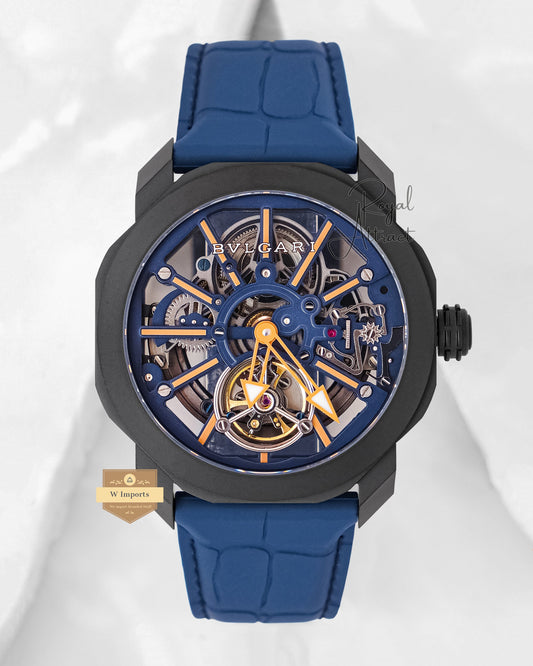 Latest Collection Tourbillon Black Case With Blue Dial And Strap Automatic Watch